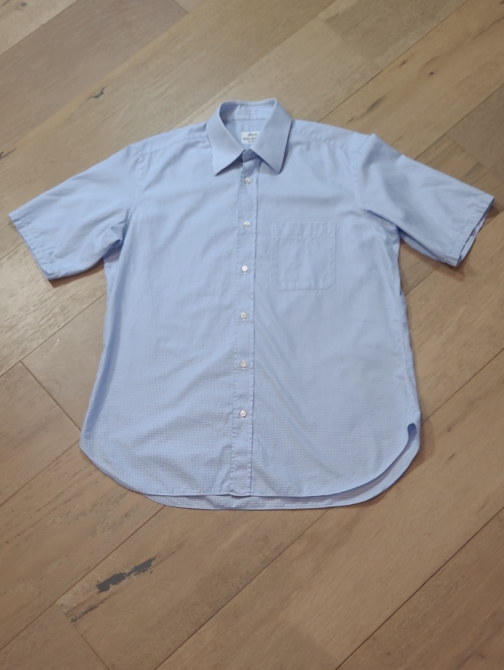EUC Brioni Wilkes Bashford Shirt Men's sz L Blue/White Mini Check Short Sleeve